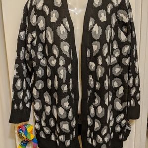 Open front cardigan leopard cotton long sleeve B9